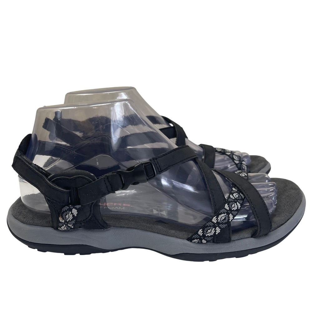 Skechers Reggae Slim Vacay Sandals Womens 8 Black Memory Foam Strappy Sport